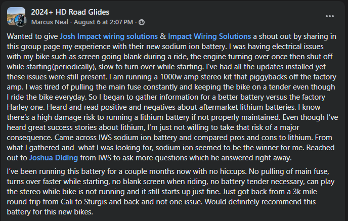IWS Harley Touring Drop-in Sodium Ion Battery